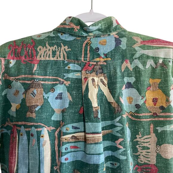 Reyn Spooner Hawaiian Reverse Print Lawai’a Fisherman Green Aloha Shirt M - Picture 7 of 9